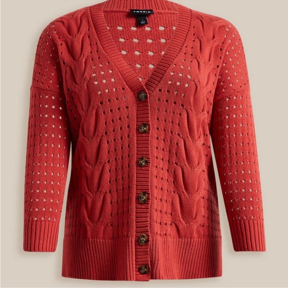 Torrid Cable V-Neck Boyfriend Cardigan Sweater Baked Apple Women's Size 1 (1X) - Picture 4 of 13